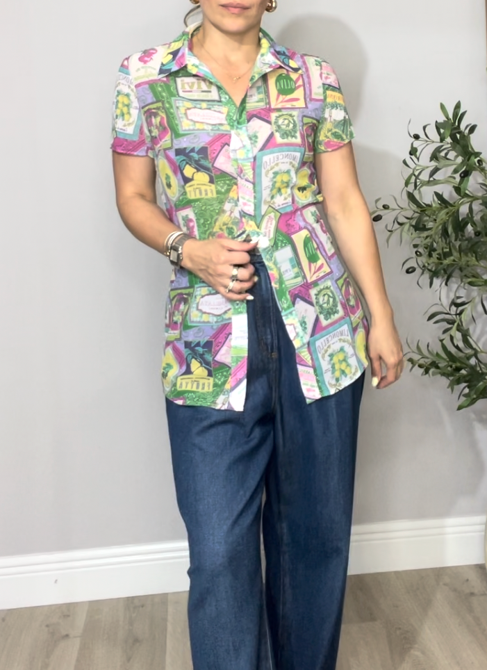 Vibrant Italian-Inspired Graphic Print Shirt - 33850