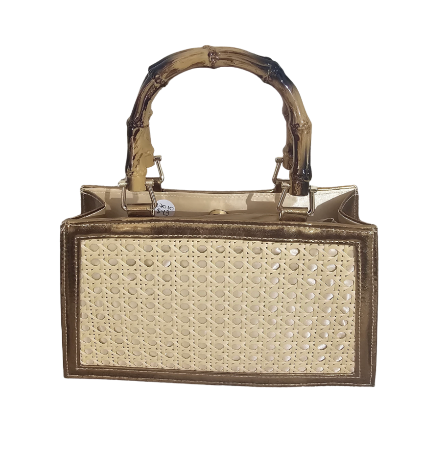 Vintage-Inspired Woven Cane Handbag - 27010
