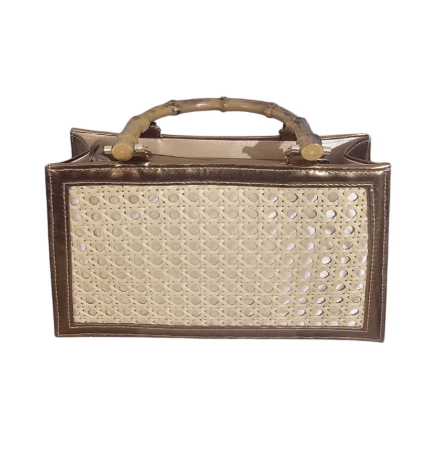 Vintage-Inspired Woven Cane Handbag - 27010