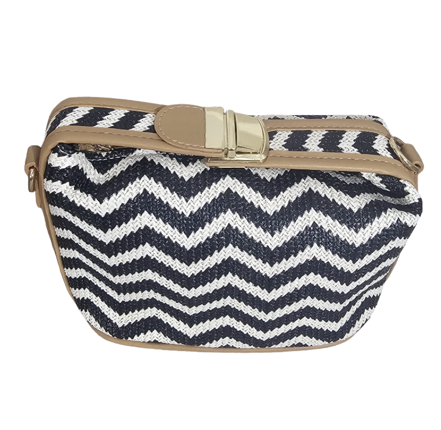 Woven Chevron Clutch with Gold Buckle - 27007