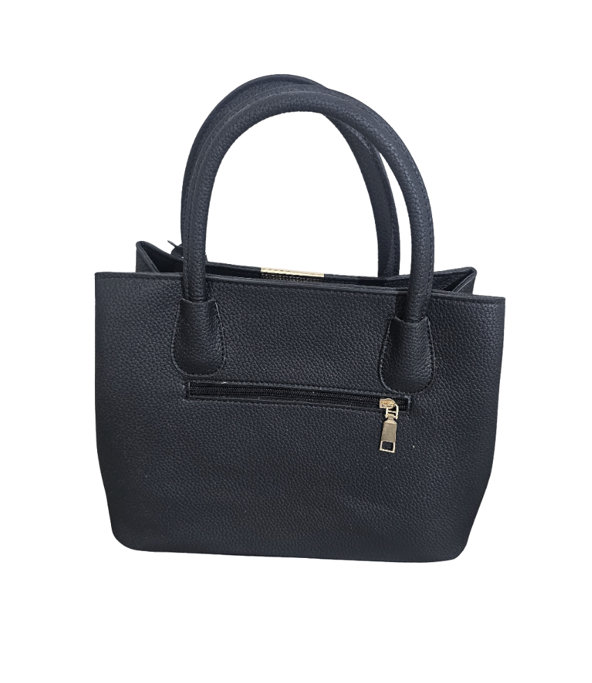 Classic Black Grained Leather Satchel - 14088