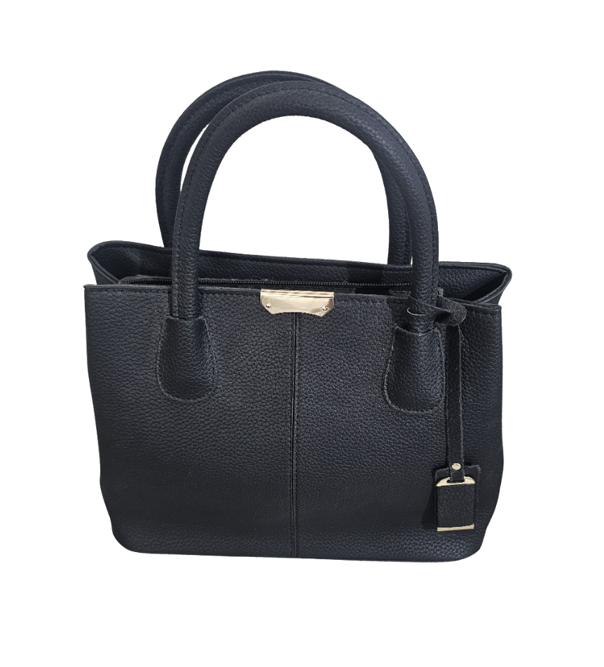 Classic Black Grained Leather Satchel - 14088