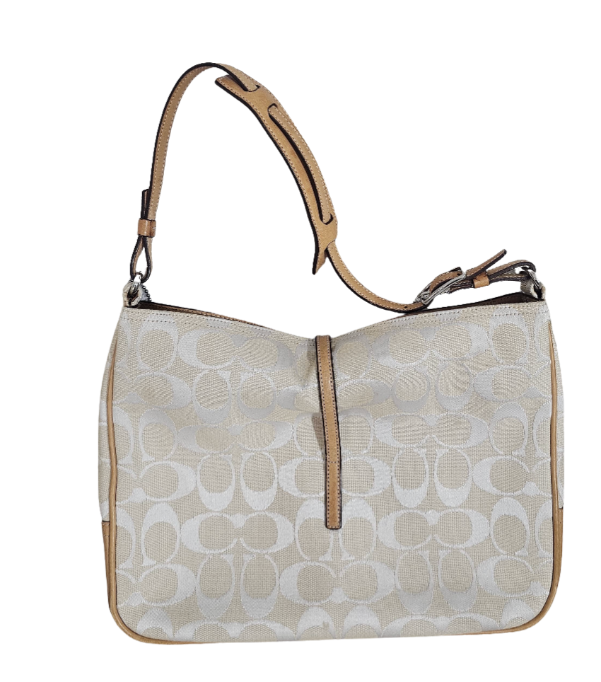 Coach Signature Jacquard Shoulder Bag - Beige and Tan - 839