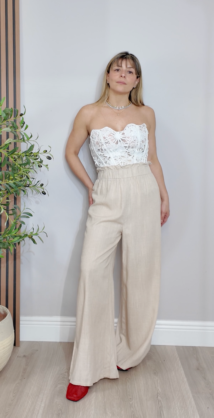 Wide-Leg Linen Trousers - 33831