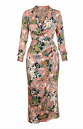 Oriental Silk Maxi Dress with V-Neck - 33330