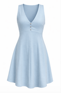Short Identifier: Light Blue V-Neck Mini Dress - 33402