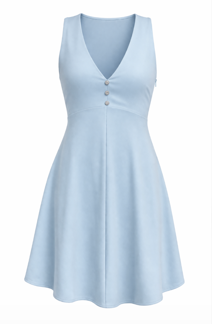 Short Identifier: Light Blue V-Neck Mini Dress - 33402