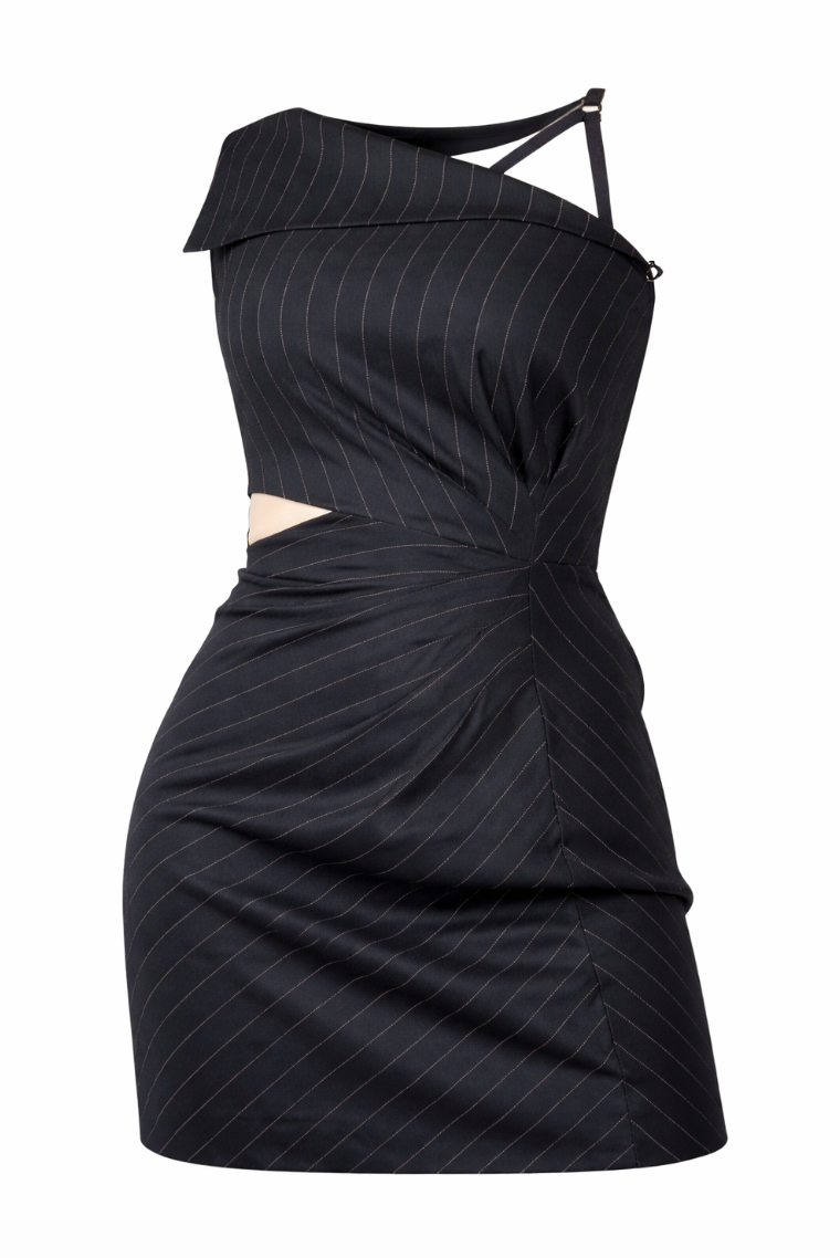 Bailey/44 Asymmetric Pinstripe Cut-Out Dress - 33327