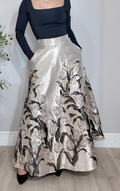 Metallic Floral Brocade Maxi Skirt - 33907
