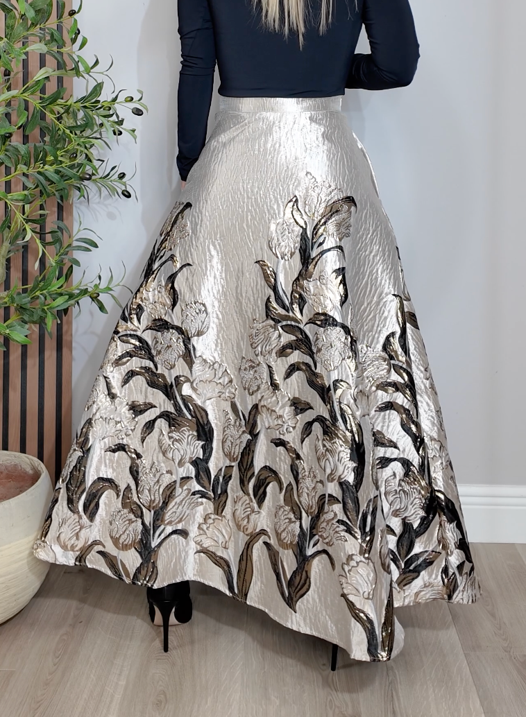 Metallic Floral Brocade Maxi Skirt - 33907
