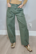 Sage Green Wide-Leg Utility Jeans - 34280