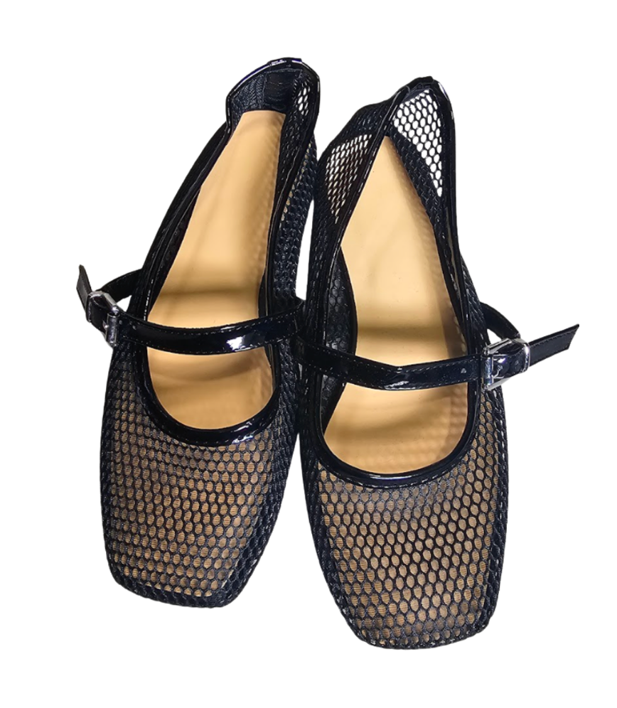 Black Mesh Mary Jane Flats - 31384