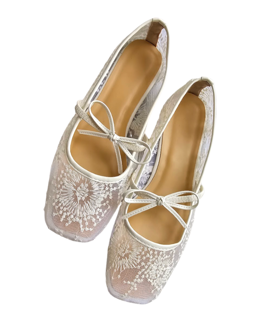 Floral Lace Mary Jane Flats - 33986