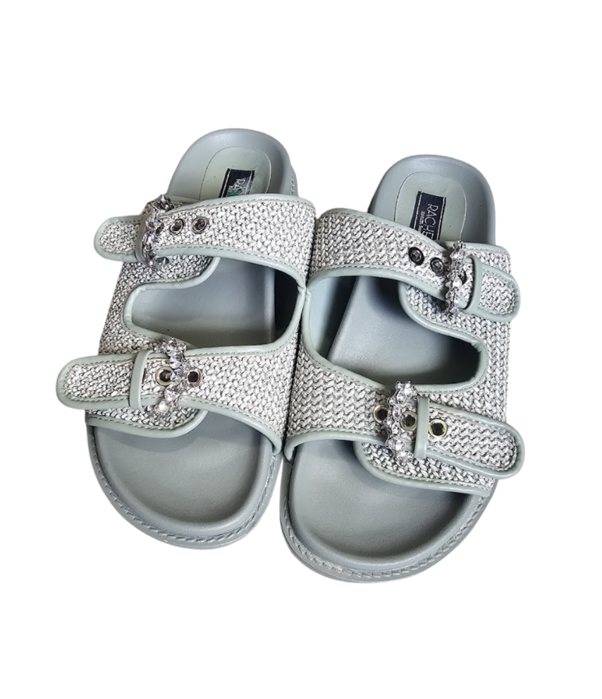 Embellished Raffia Slide Sandals - 30034