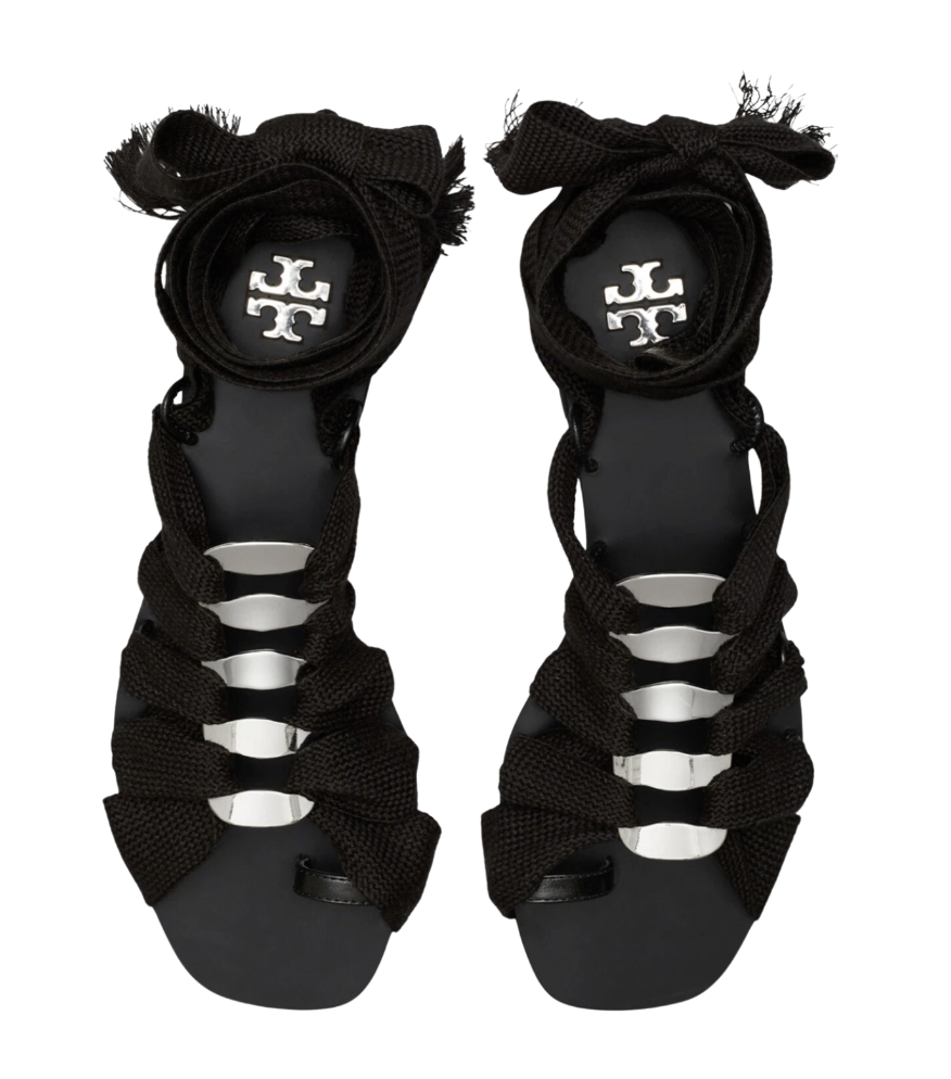 Tory Burch Black Lace-Up Gladiator Sandals - 30488