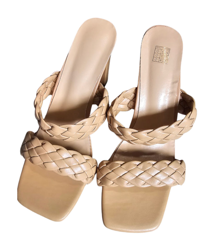 Nude Braided Square-Toe Mules - 10815