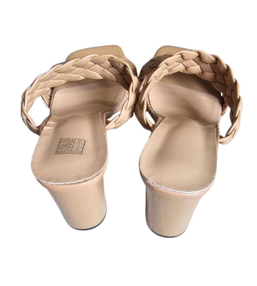 Nude Braided Square-Toe Mules - 10815