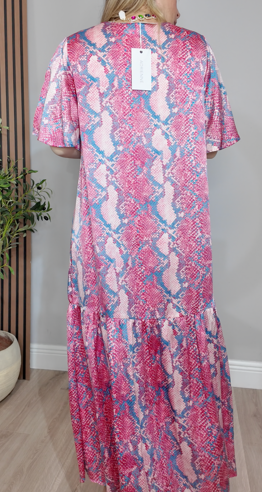 Pink Snakeskin Ruffled Maxi Dress - 34312