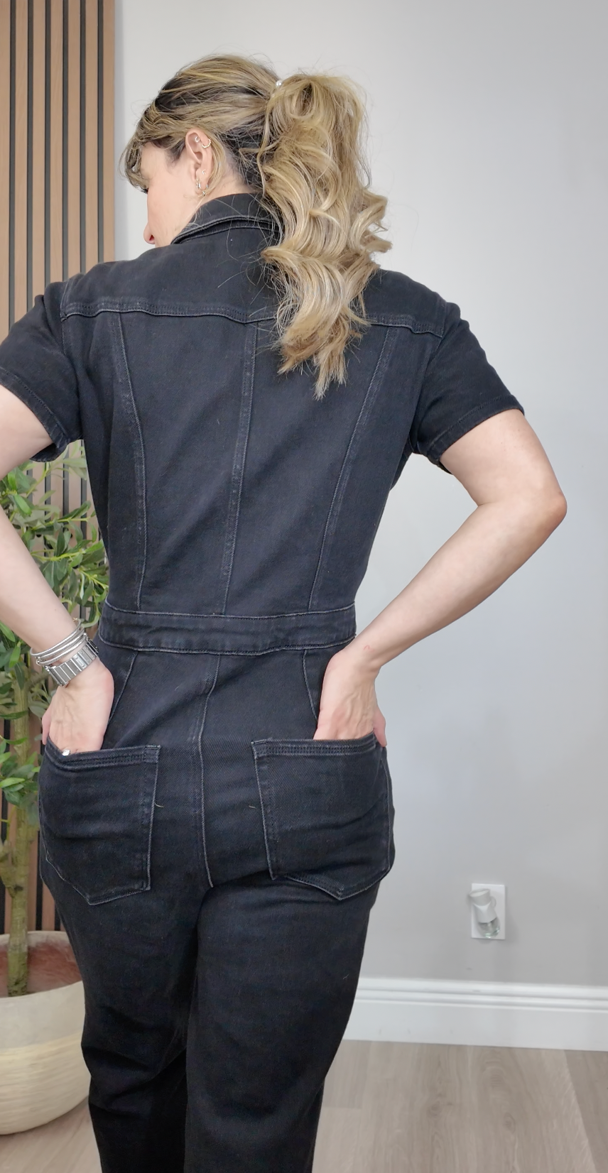 Dark-Wash Utility Denim Jumpsuit - 34405