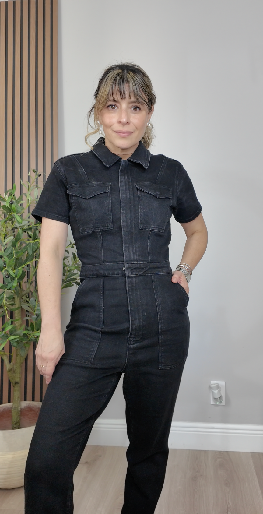 Dark-Wash Utility Denim Jumpsuit - 34405