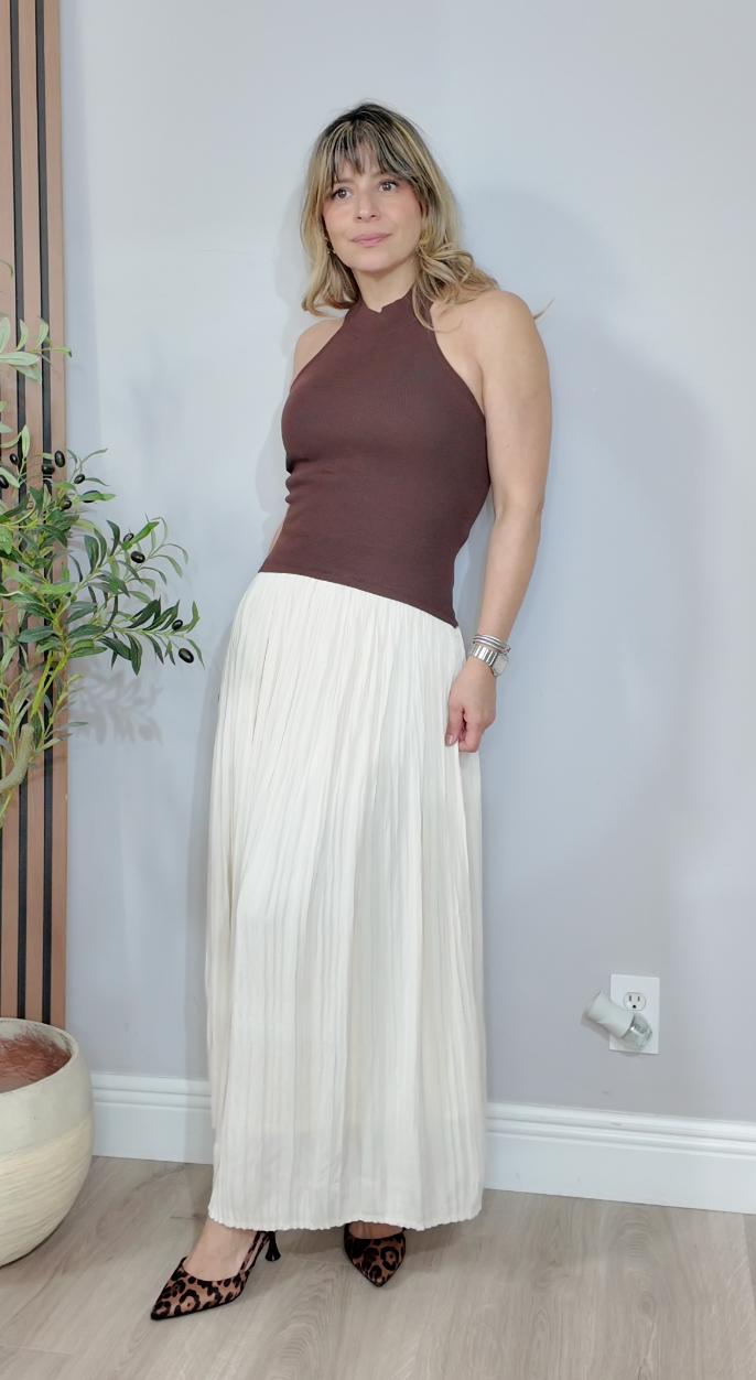 Halter Neck Pleated Maxi Dress- 34439 - 34432