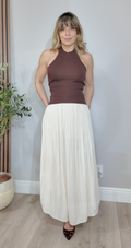Halter Neck Pleated Maxi Dress- 34439 - 34432