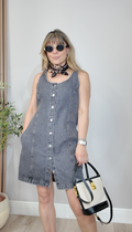 Button-Front Denim Mini Dress - 34018
