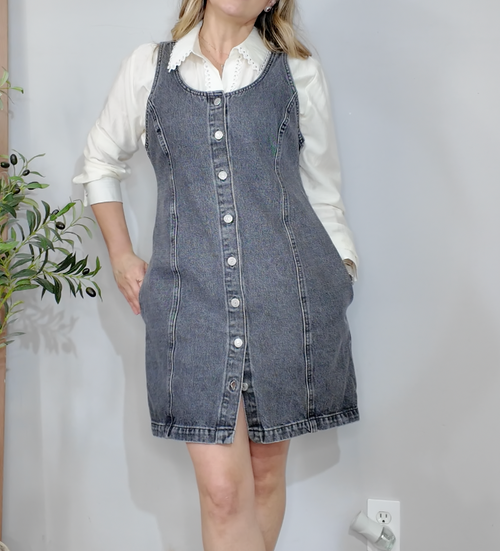 Button-Front Denim Mini Dress - 34018