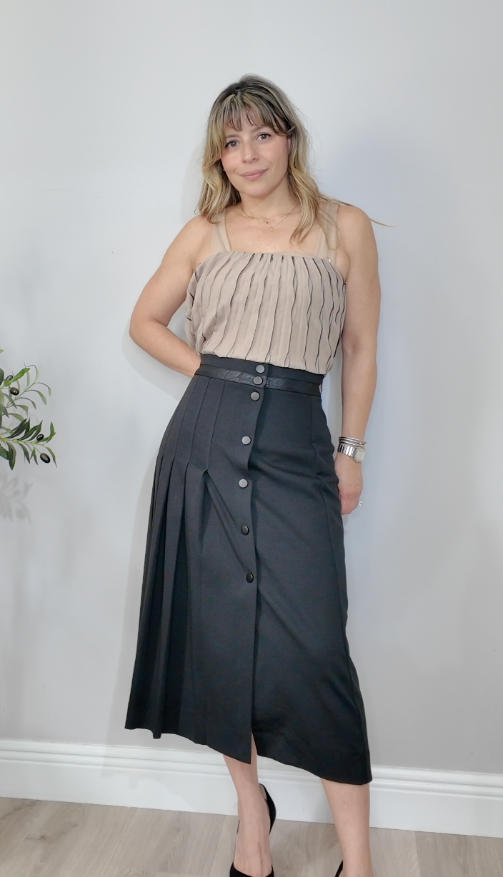 Pleated Button-Front Midi Skirt - 34302