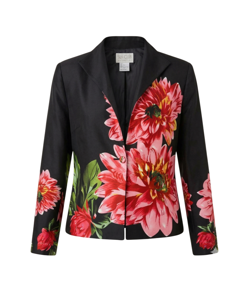 Vibrant Floral Silk Blazer by Silk Club - 34471