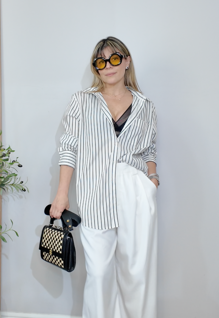 Oversized Vertical Striped Button-Down Shirt - 33688