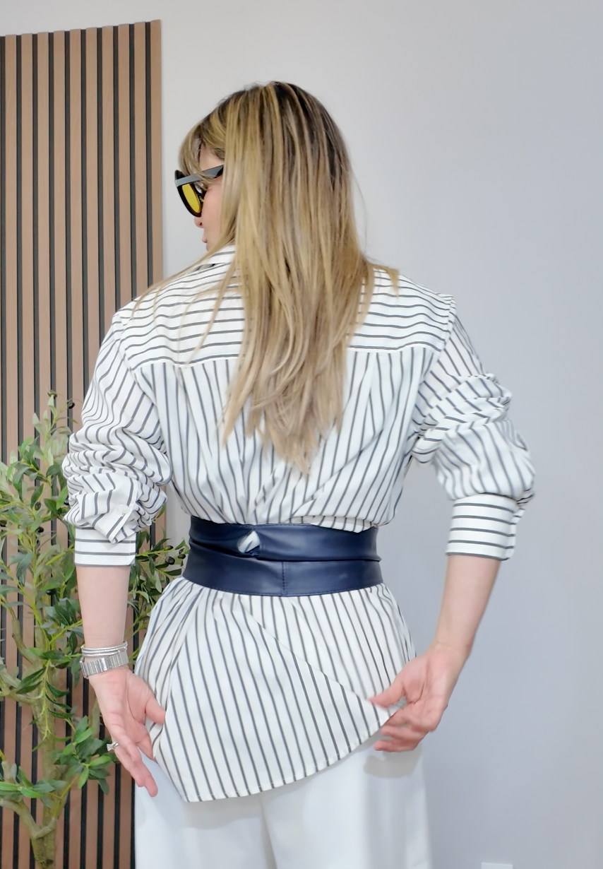 Oversized Vertical Striped Button-Down Shirt - 33688