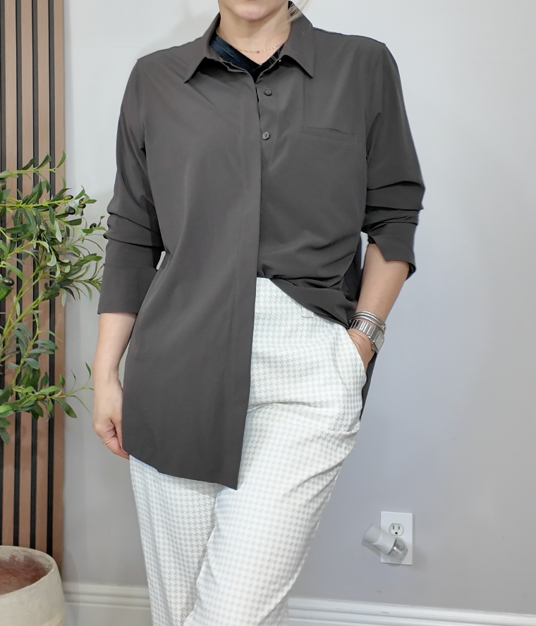 Athleta Dark Charcoal Relaxed Button-Up Shirt - 33816
