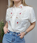 Vintage Folk-Inspired Embroidered Blouse - 33808