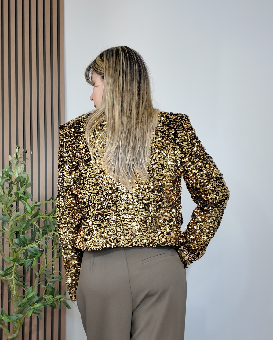 Endless Rose Sparkling Gold Sequined Cropped Blazer - 33063