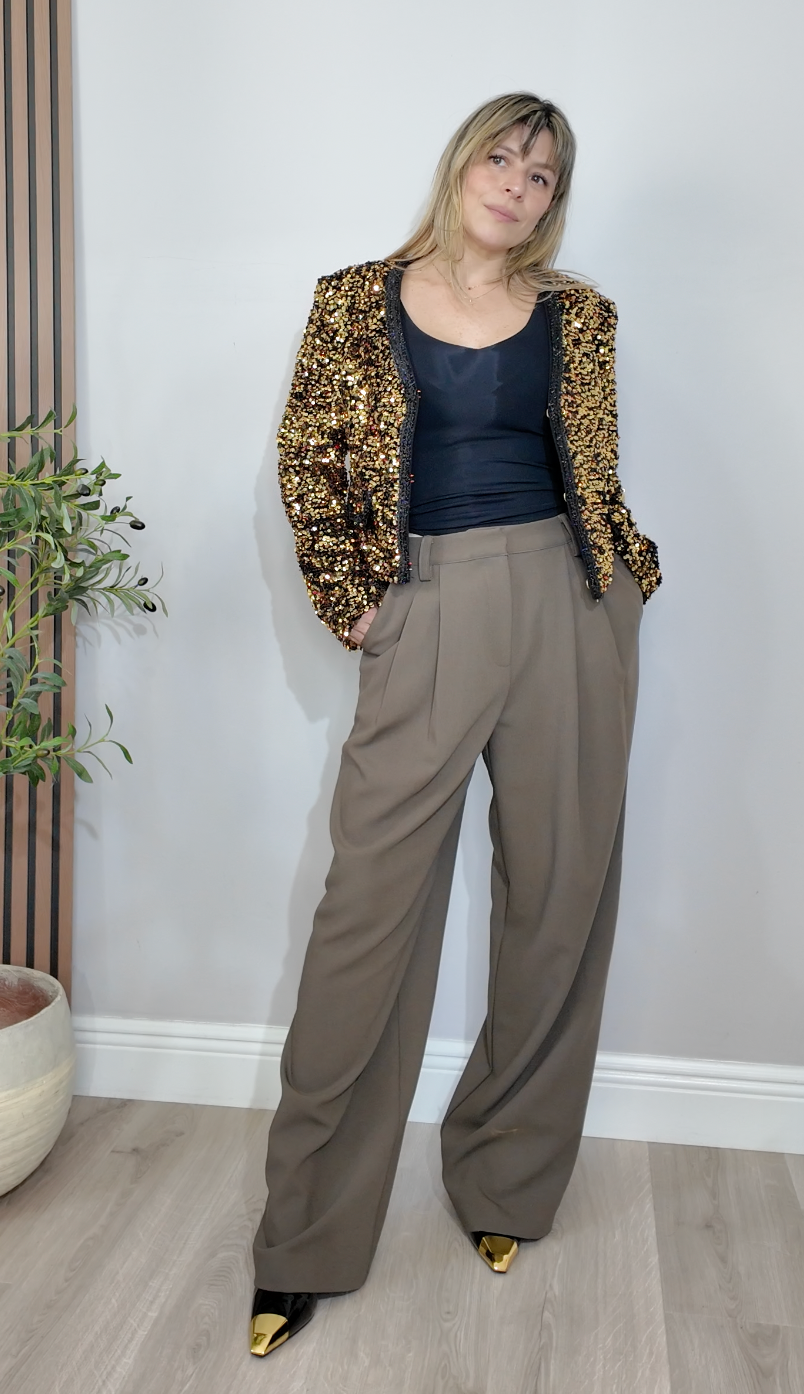 High-Waisted Wide-Leg Pleated Trousers - 33832