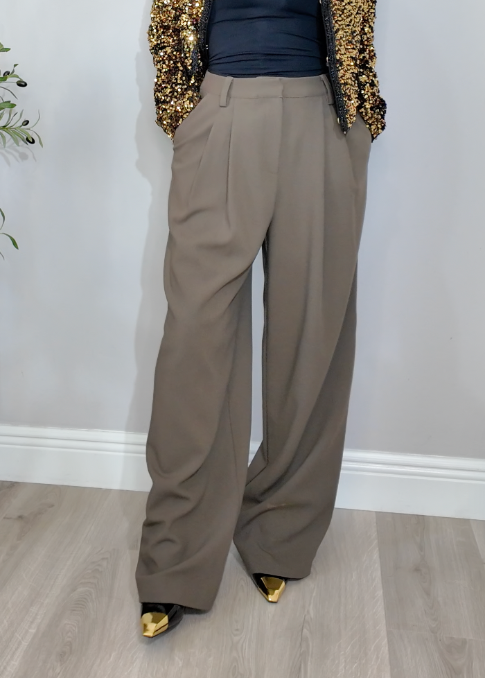 High-Waisted Wide-Leg Pleated Trousers - 33832