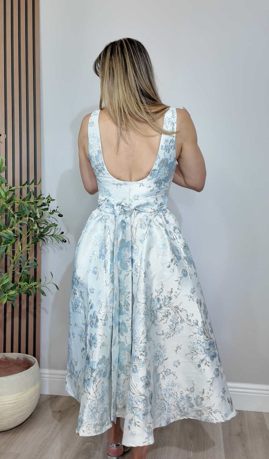 Floral Brocade Midi Dress - 33904