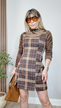 Plaid Mini Pinafore Dress in Earth Tones - 33921
