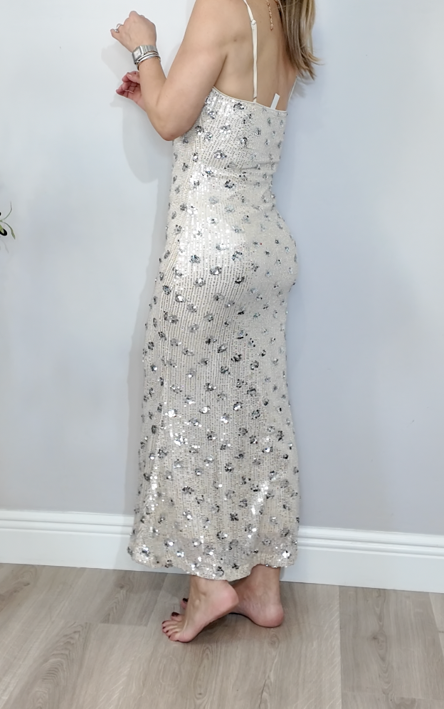 Sequin-Embellished Strappy Column Gown - 33978