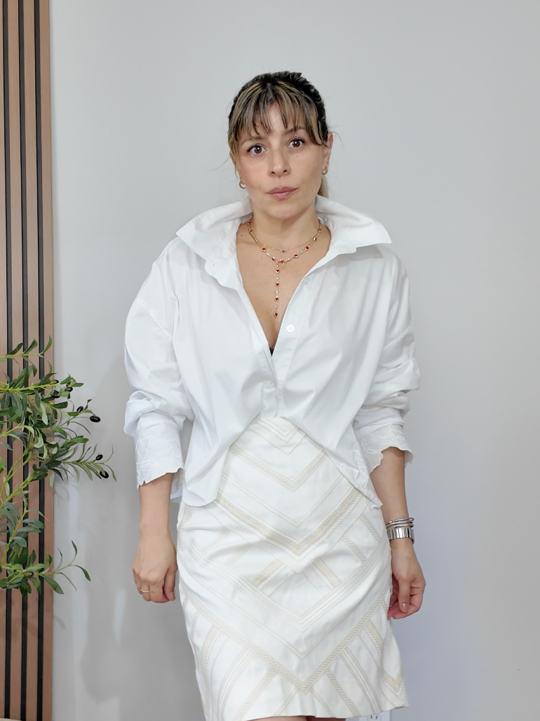 Oversized Crisp White Button-Down Shirt - 34246