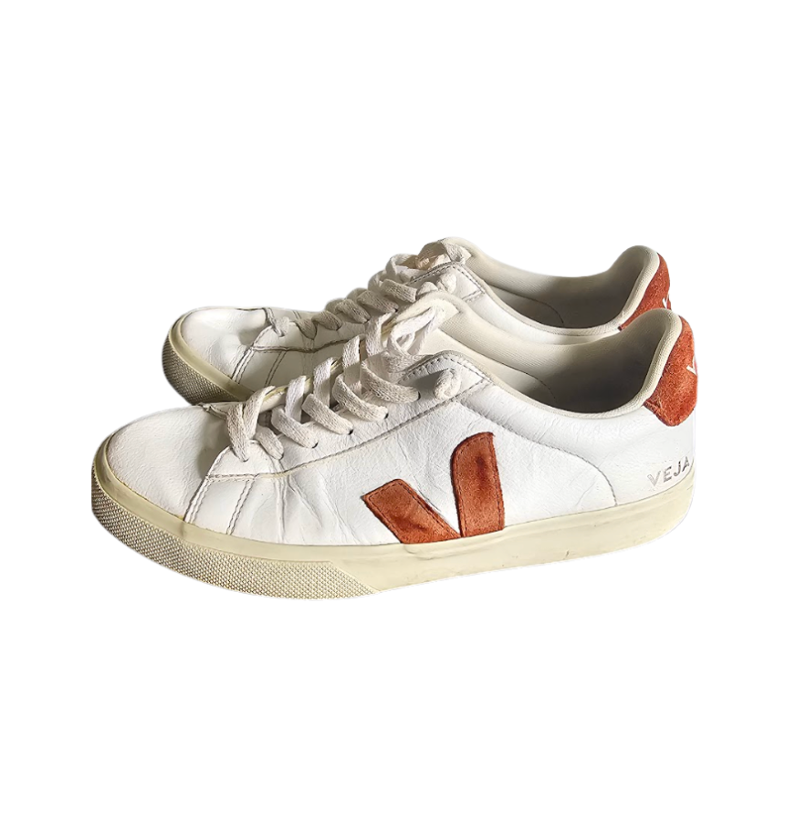 Veja White Leather Sneaker with Suede Accent - 34470