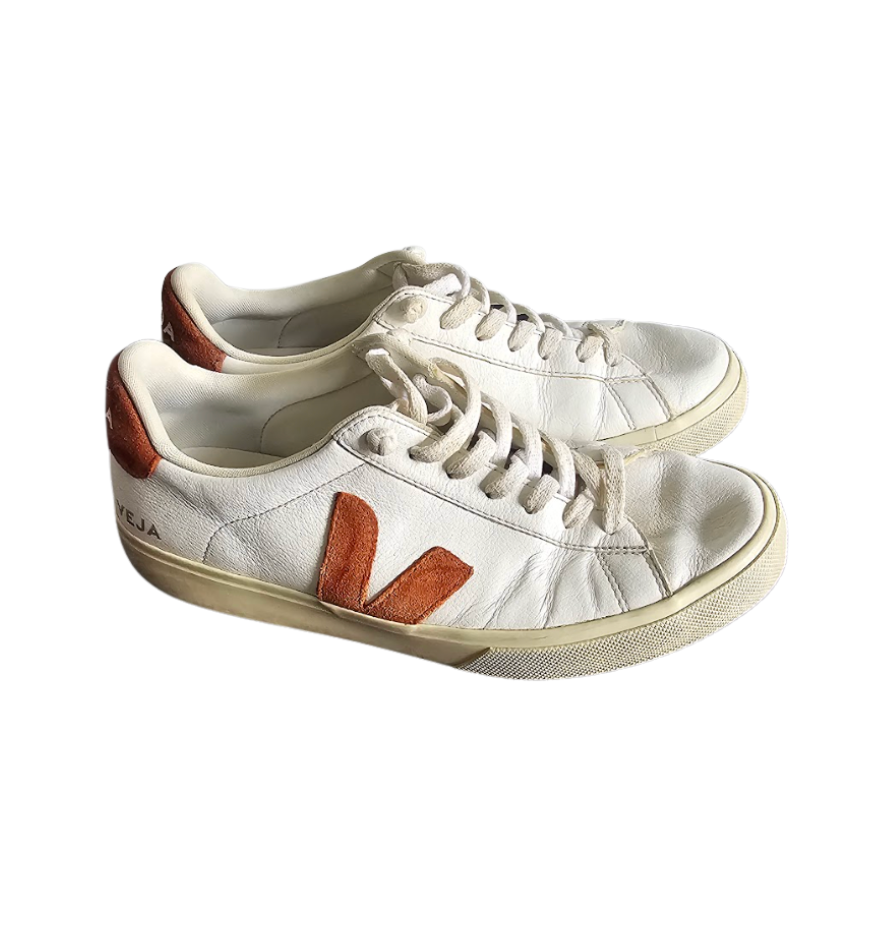 Veja White Leather Sneaker with Suede Accent - 34470