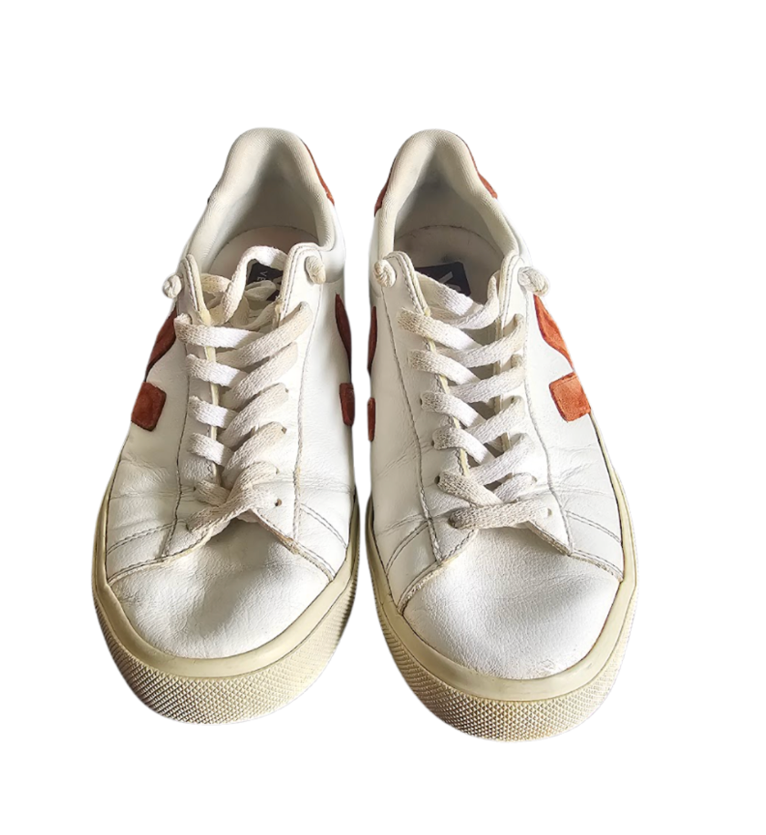 Veja White Leather Sneaker with Suede Accent - 34470