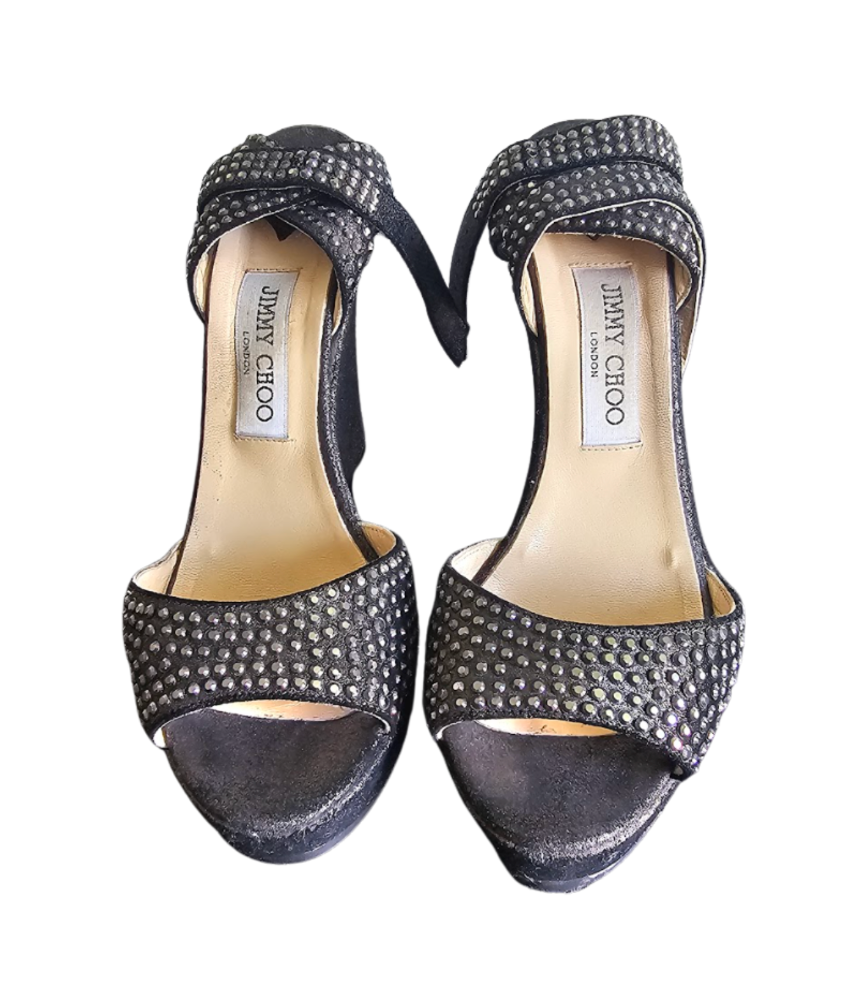 Jimmy Choo Black Studded Suede Wedge Sandals - 34564