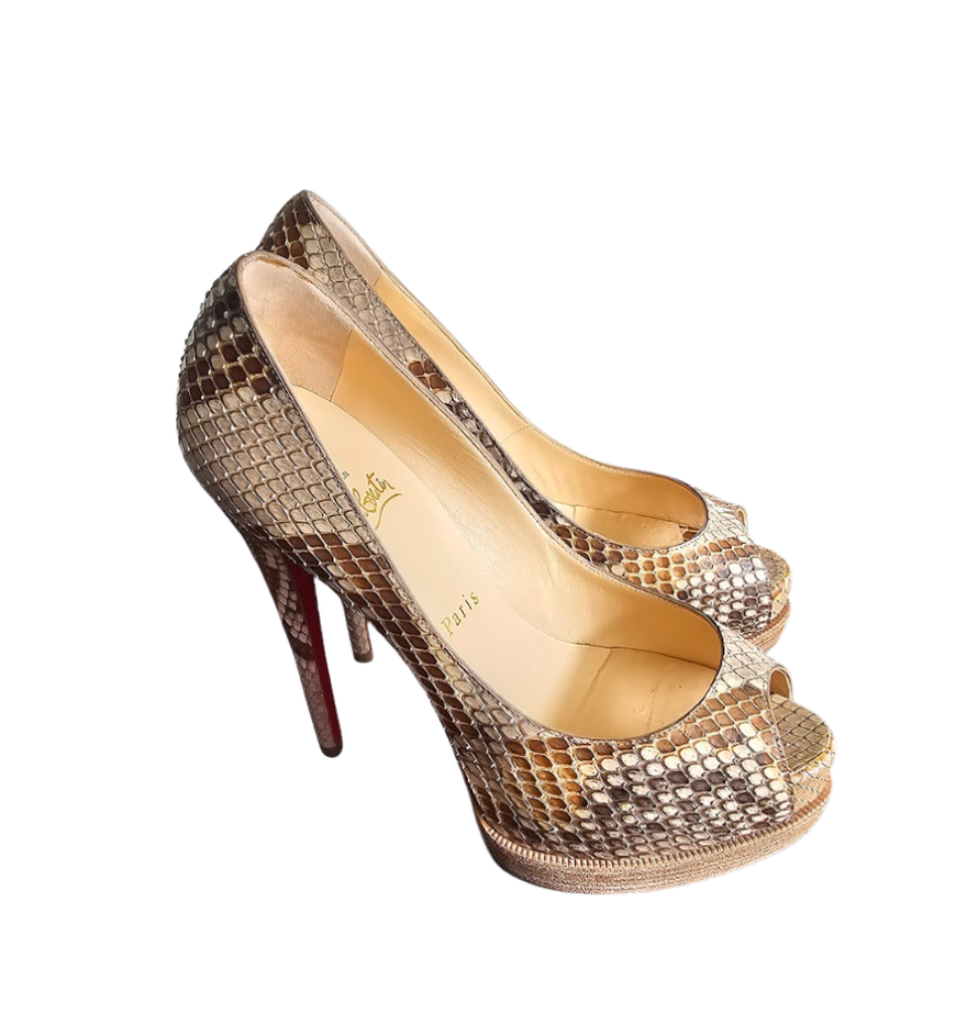 Christian Louboutin Lady Peep Python Platform Pumps - 34568