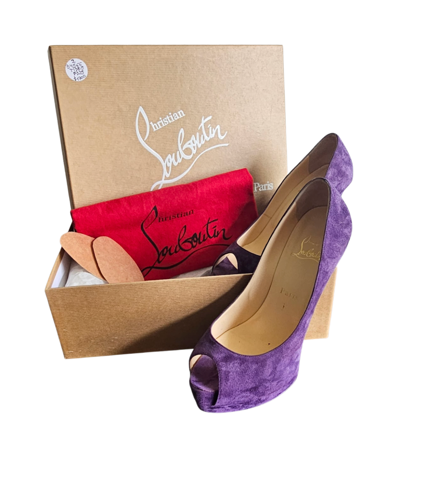Christian Louboutin Lady Peep Purple Suede Platform Pumps - 34566