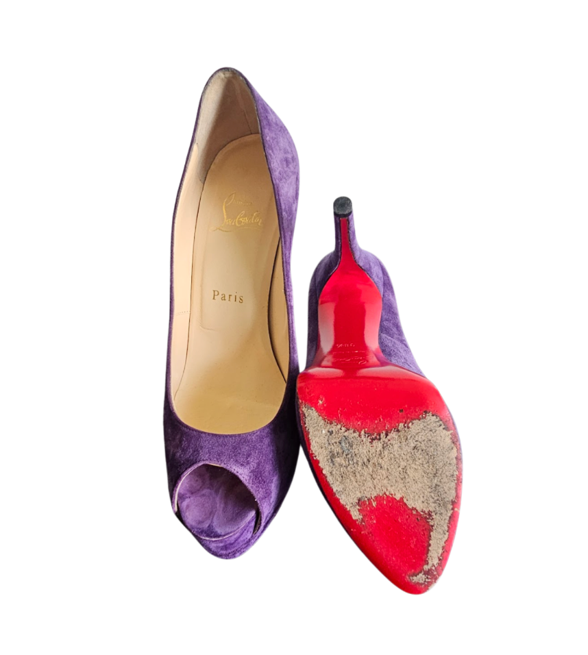Christian Louboutin Lady Peep Purple Suede Platform Pumps - 34566
