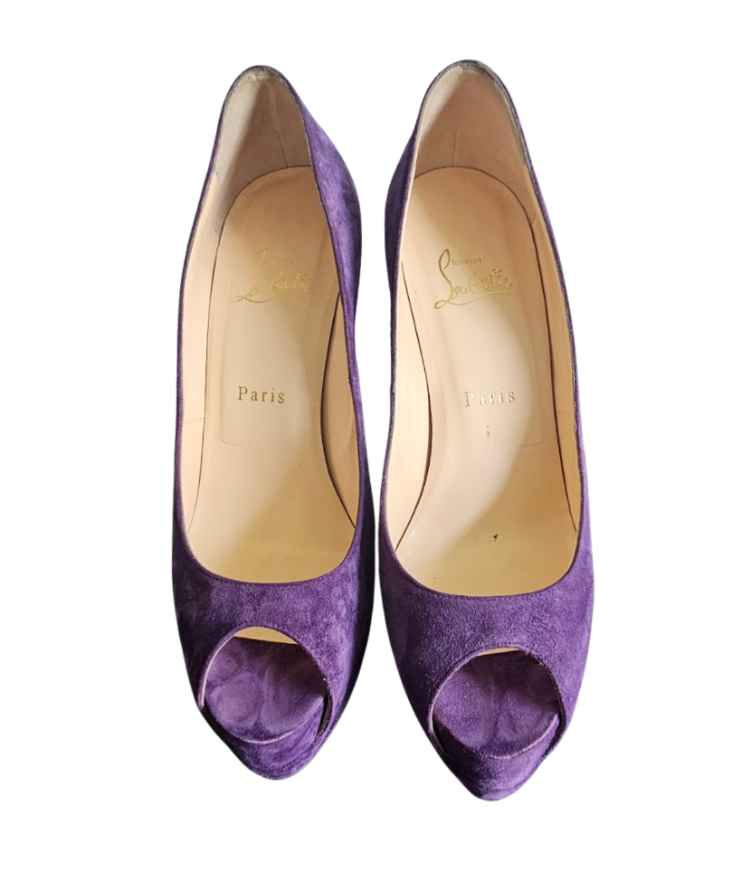 Christian Louboutin Lady Peep Purple Suede Platform Pumps - 34566