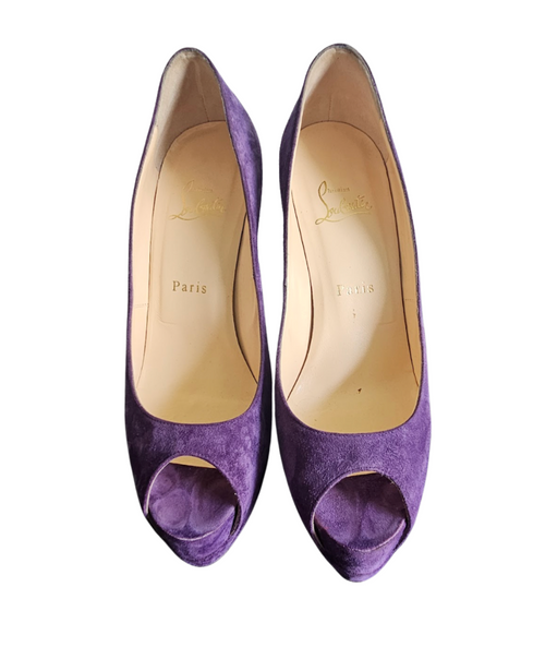 Christian Louboutin Lady Peep Purple Suede Platform Pumps - 34566
